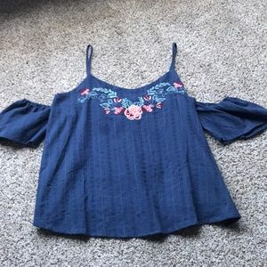 Blue Blouse With Off-The-Shoulder Straps